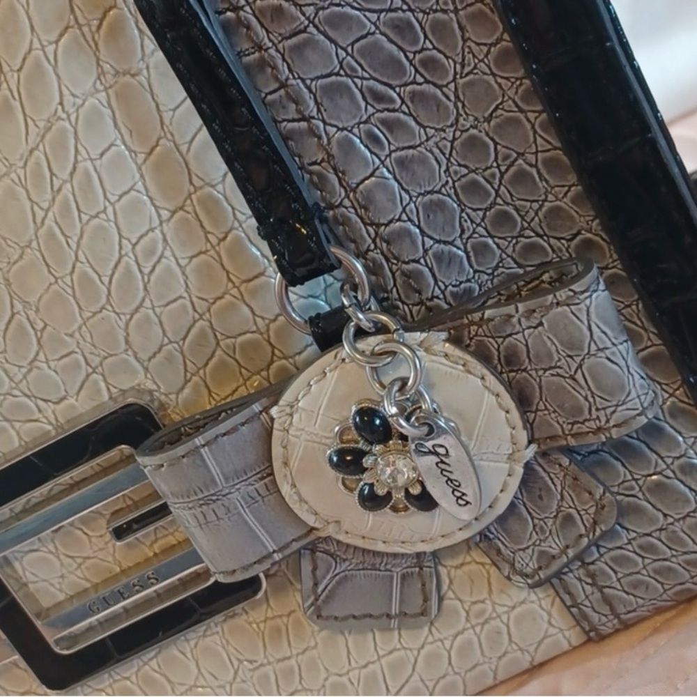 Guess Black and Cream Croc-Embossed Shoulder Bag - Picture 5 of 14
